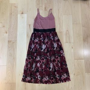 Pleated Midi Dress with Blush Pink Bodice